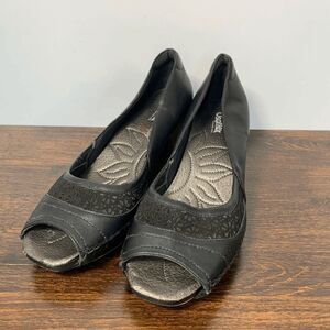 USA Flex Women's Pump Heels Slip On Peep Toe Shoes Black Leather EU 38/US 9